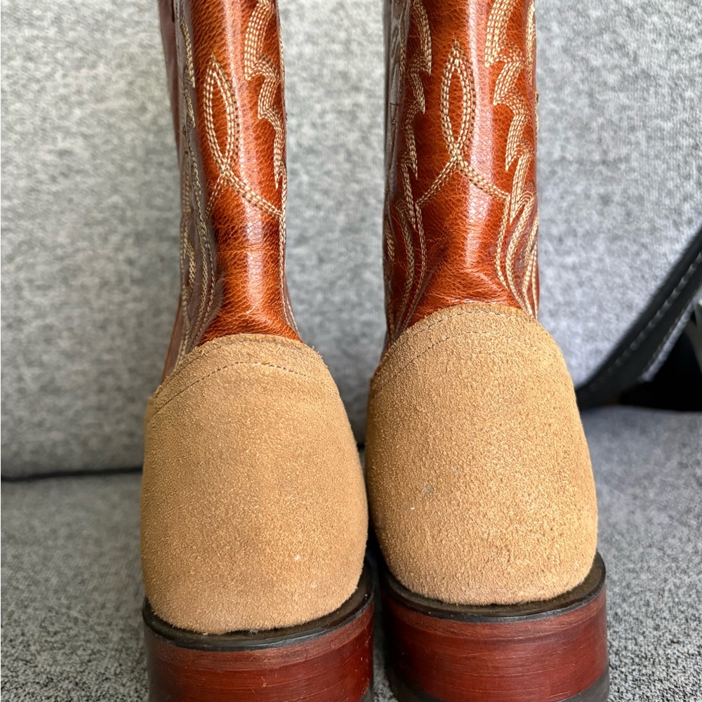 Women’s Two-Tone Brown & Tan Western Cowboy Boots Size 6.5 Leather & Suede - Picture 6 of 8